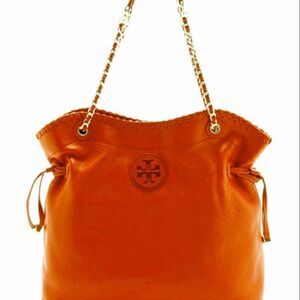 Tory Burch Coral Bright Red Marion Drawstring Purse Bag
